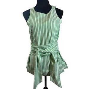 Ann Mashburn Striped Tie-Waist Sleeveless Top Green White Cotton Size‎ S